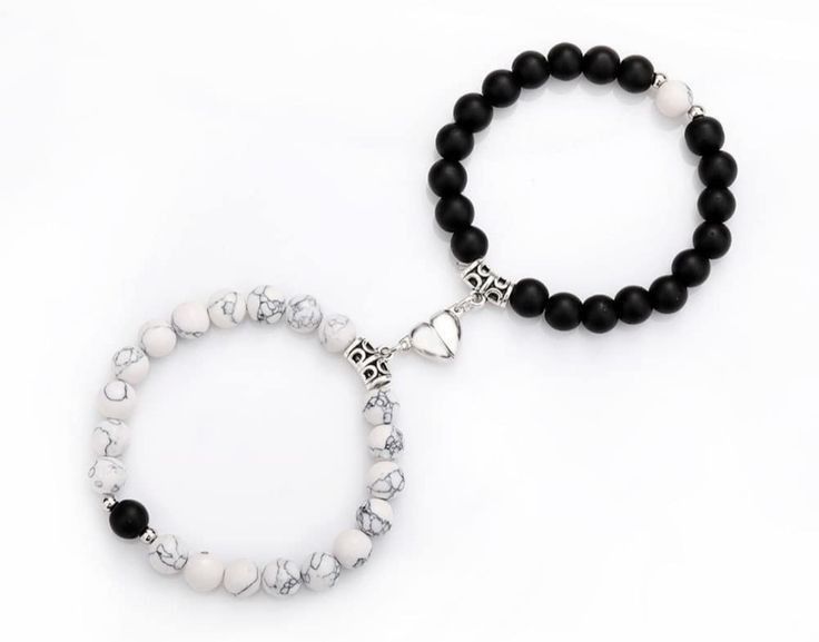 Stylish Couple's Bracelet Set - 2 Piece Unique Design with Beads in Black And White