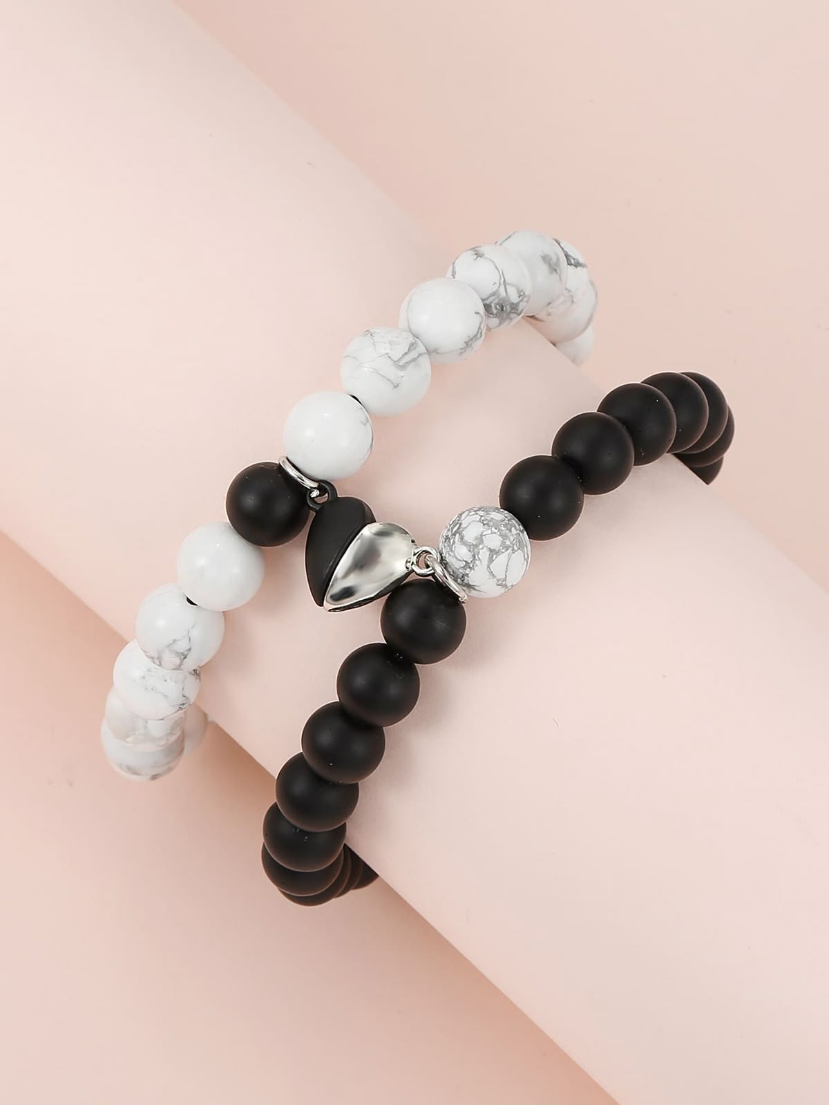 Stylish Couple's Bracelet Set - 2 Piece Unique Design with Beads in Black And White