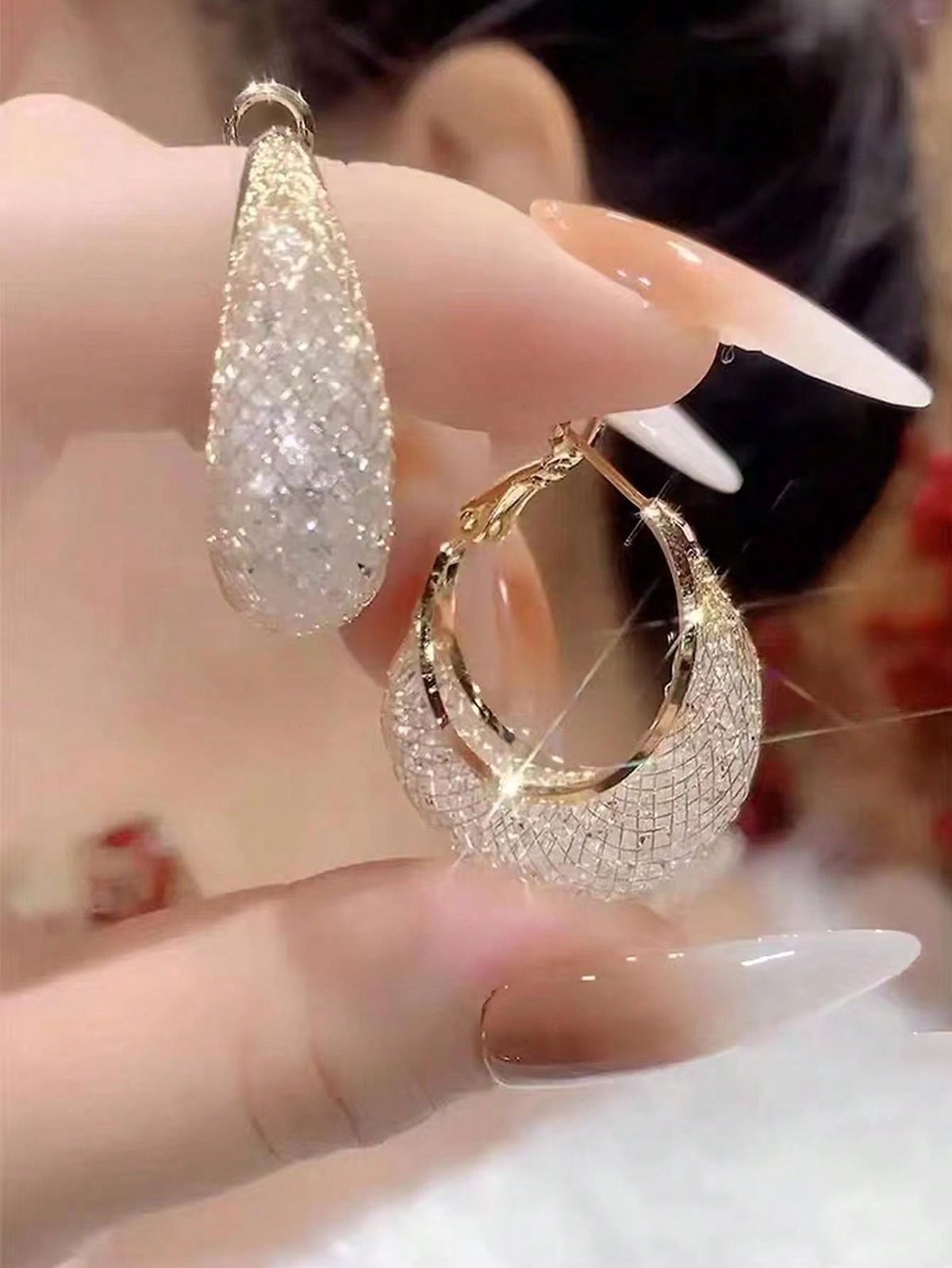 Mesh Zircon Drop Earings - Trendy Diamond Earrings